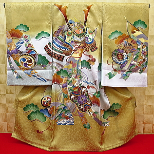 お祝い着・初着・のしめ お宮参り着物兜・宝尽くし・松・鶸茶(ひわちゃ)