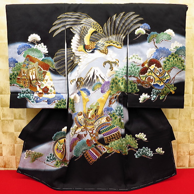初着・祝着・のしめ・赤ちゃんの着物 飛翔鷹・富士山・兜