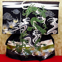お祝い着・初着・のしめ お宮参り着物 吉祥松に昇り龍・黒