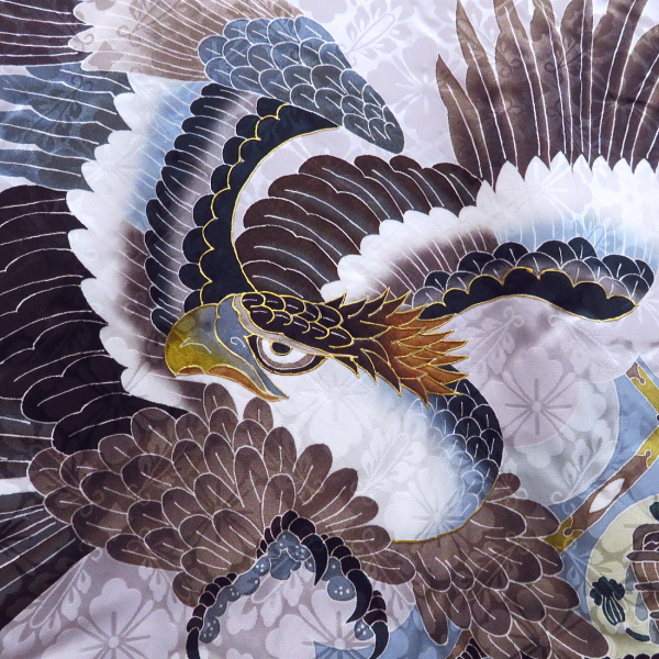 初着・祝着・のしめ・赤ちゃんの着物 飛翔鷹に縁起物・紫系