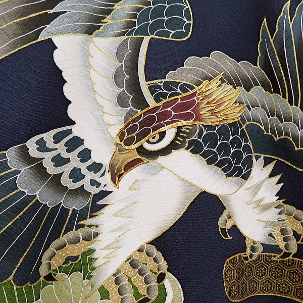 初着・祝着・のしめ・赤ちゃんの着物 飛翔鷹に吉祥松・紺