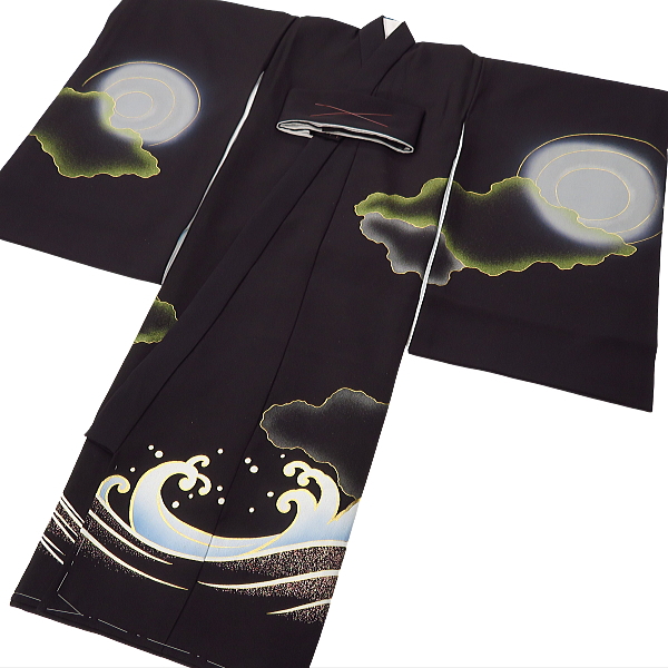 お宮参り☆初着☆男児☆ 七五三☆ 着物☆産着☆黒中古u-280