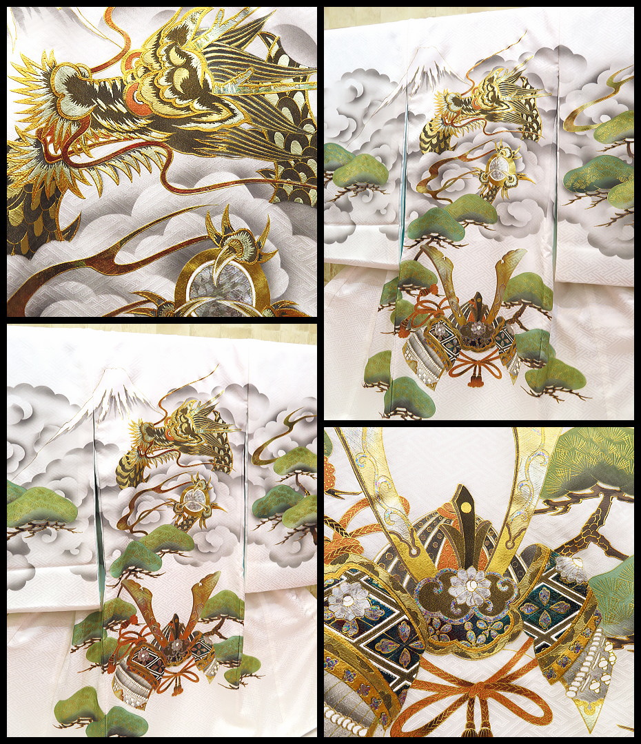 初着・祝着・のしめ・赤ちゃんの着物 昇龍・兜・富士山・白