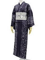 撫松庵の浴衣 柳に骸骨 濃ムラサキ