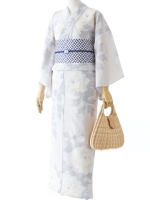 撫松庵のゆかた しろたえ牡丹 ベージュ