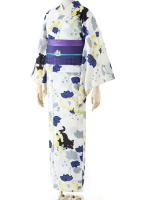 撫松庵の浴衣 芙蓉と猫 クリーム