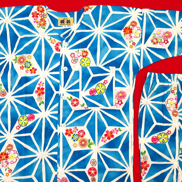 義若オリジナル子供鯉口シャツ上下セット（９号（１５０サイズ）） : 大荒波に龍・紺義若オリジナル子供鯉口シャツ上下