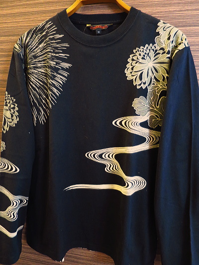 さとり】和柄長袖Tシャツ！流水に鯉刺繍！の柄 和風Tシャツ