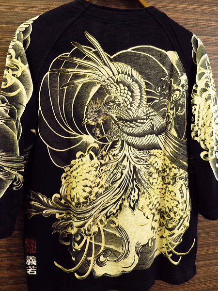 和柄七分袖Tシャツ・ダボシャツ・鯉口シャツ 鳳凰と乱菊 豪華な逸品 