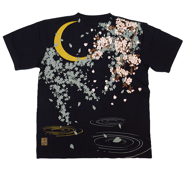 絡繰魂 月光桜刺繍tシャツ からくり魂 カラクリ魂 和柄半袖t 絡繰魂 月光桜刺繍tシャツ からくり魂 カラクリ魂 和柄半袖t